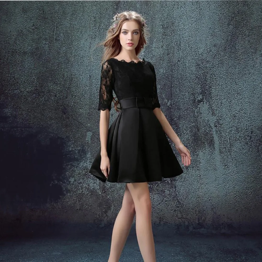 Новый бренд 2016 черное кружево половина короткие коктейльные платья sexy мини совок