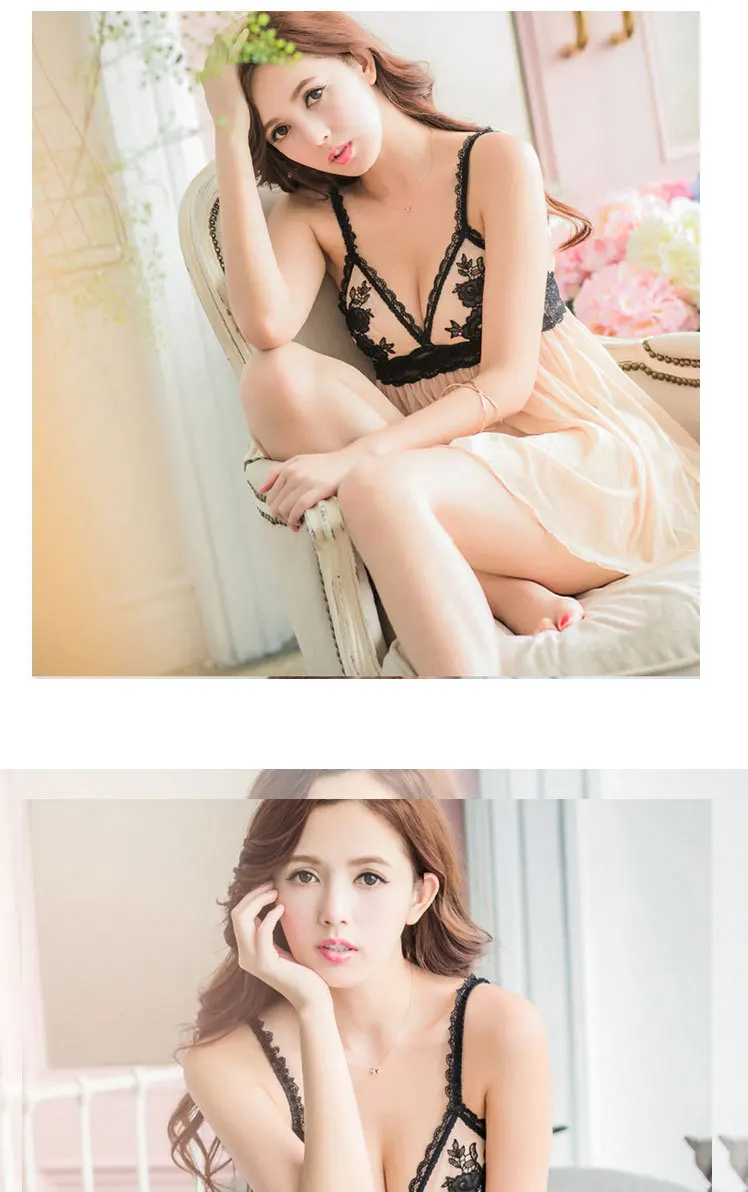 Fdfklak Lace Sexy Sleepwear Women Nightwear Summer Spaghetti Strap Night Lingerie Nightgown Champagne Sleeping Dress Q1255