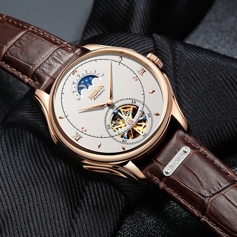 Автоматические механические часы, швейцарские NESUN Tourbillon, мужские часы, люксовый бренд, часы со скелетом, сапфир, Montre Homme N9038