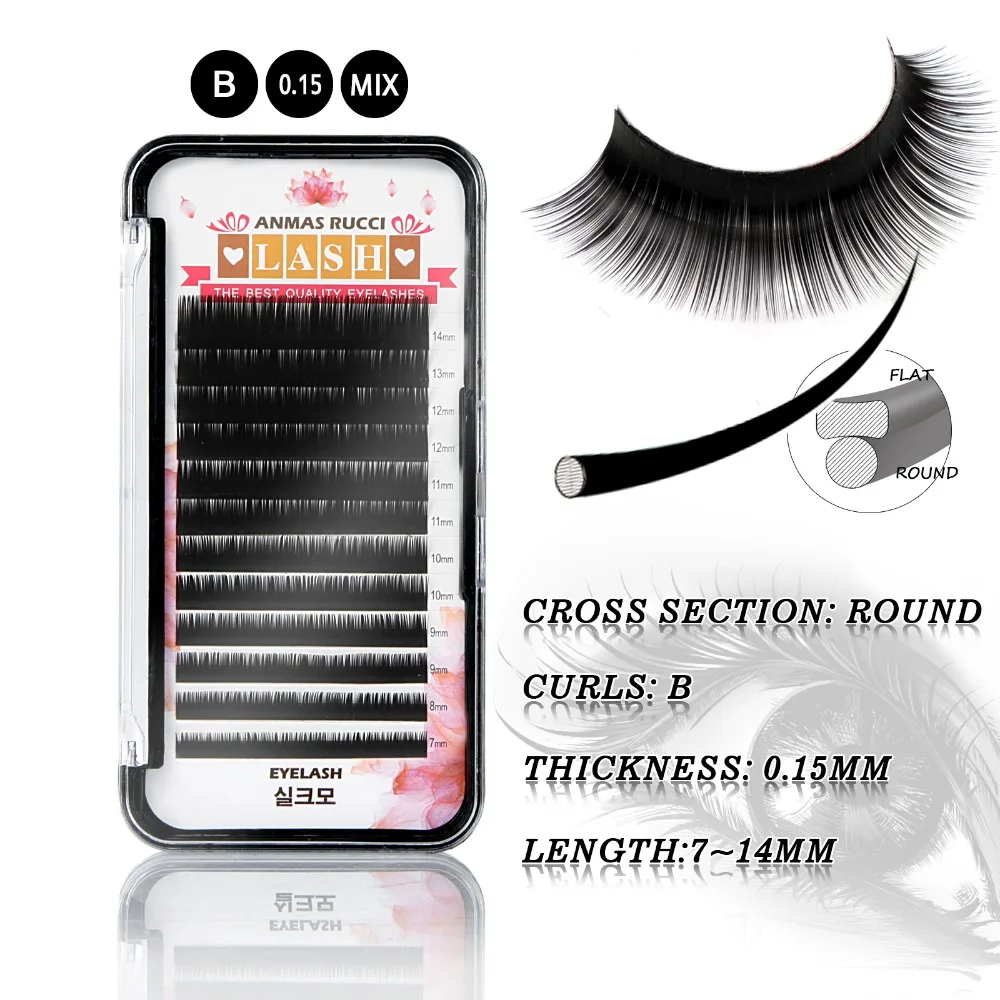 

Natural Long 12Rows B/C/D Curl Length 7-14mm Mix Length Individual Lashes One Tray Eyelash Extension Silk Eyelashes