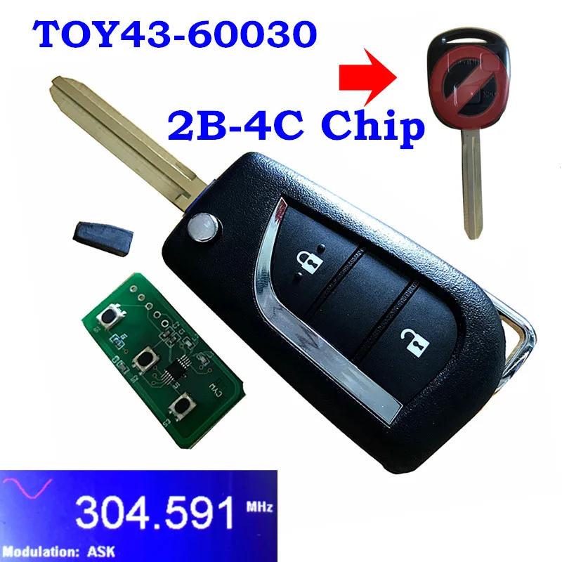 60030 Для Toyota Avensis Prado 120 RAV4 Kluger 2 кнопки обновлен флип дистанционный ключ-брелок от машины 433 МГц 304.2Mh 4D67 4C чип 50171 60030 60081 - Количество кнопок: 60030