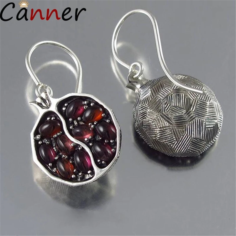 silver CANNER золотые Висячие Серьги Ювелирные серьги Красный Камень Висячие серьги для женщин Гранат Серьги в виде граната висячие серьги F40 - Окраска металла: silver