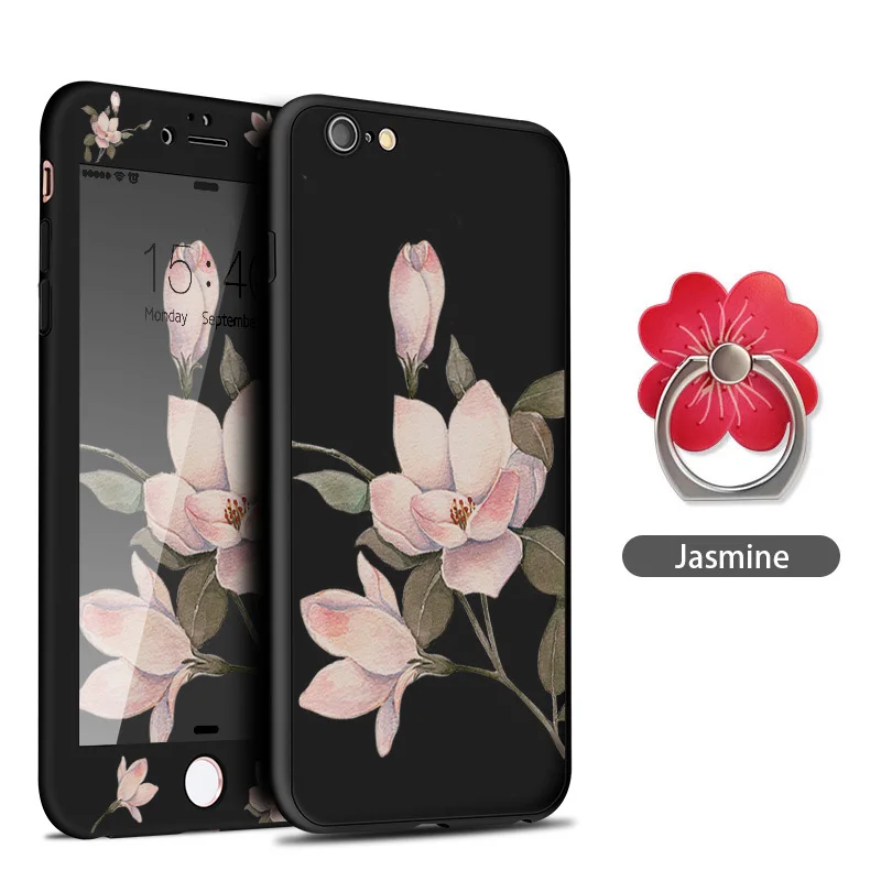 Jasmine ASINA 360 Полный чехол для iPhone 8 Цветочный узор чехол s для iPhone 6 6s 7 8 Plus X Черный защитный бампер Fundas - Цвет: Jasmine