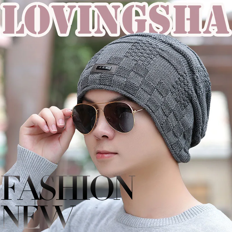 LOVINGSHA, мужская вязаная Шапочка, геометрический дизайн, Skullies, мешковатые шапки, теплые шапки для девочек и женщин, зимние шапки из искусственного меха, HT091
