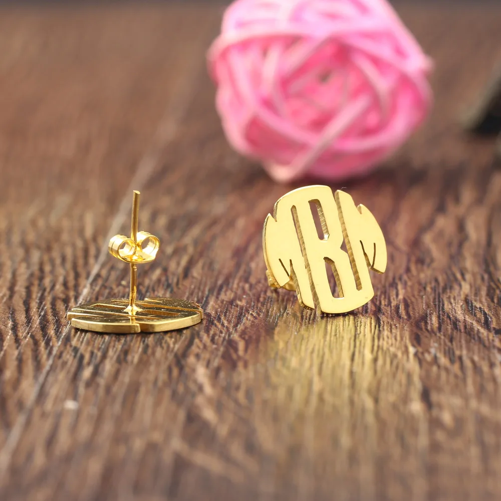 3 Initals Fashion Wedding Earrings Monogrammed Stud earring for women Real 925 solid silver engragement earrings Christmas |