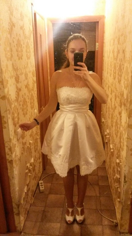 Best A Line Fashion New Short Wedding Dresses 2021 Plus Size White Vestido De Noiva With Long Sleeve Lace Jacket Robe Mariage | Свадьбы и