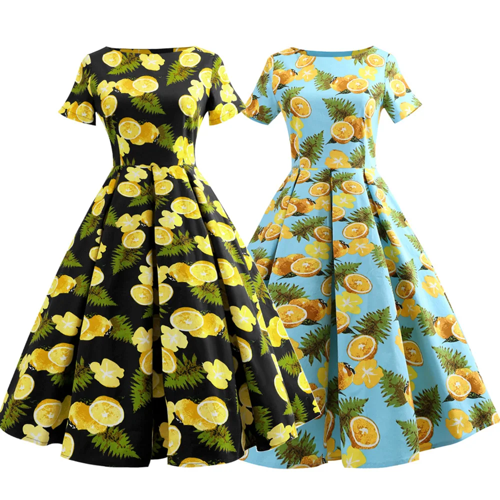 Kenancy женское платье с лимонным принтом винтажное лето осень пин ап Feminino Vestidos 50 s