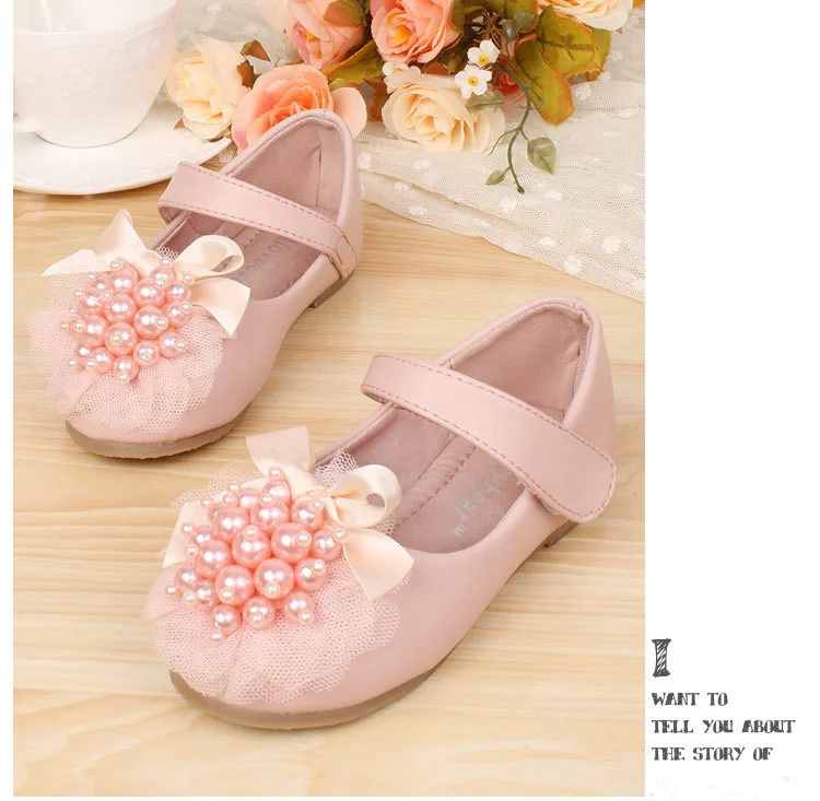 ELEVEN STORY Girls pearls shoes kids leather party wedding wear Autumn spring/fall/summer retail 1AS503-28R |
