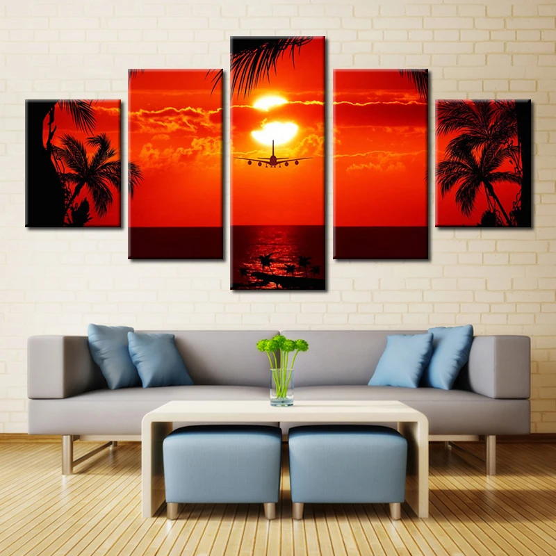 

Unique Art Day Early In The Morning 5 Panel Canvas Painting Printing Home Decoration Coating Waterproof Ink Wall Picture