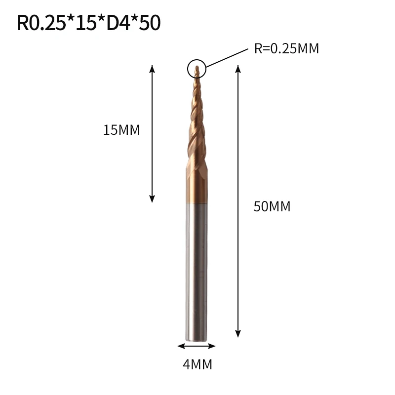 R0.25X15XD4X50L Augusttools конические сферические Концевые Фрезы HRC60 из карбида вольфрама с ЧПУ фрезерный станок для дерева, металла, фрезерования 3,175 мм 4 мм 6 мм 8 мм - Длина режущей кромки: R0.25X15XD4X50L