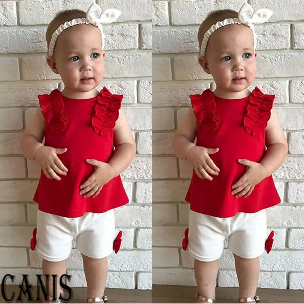 Новинка модные милые повседневные красные топы без рукавов для новорожденных