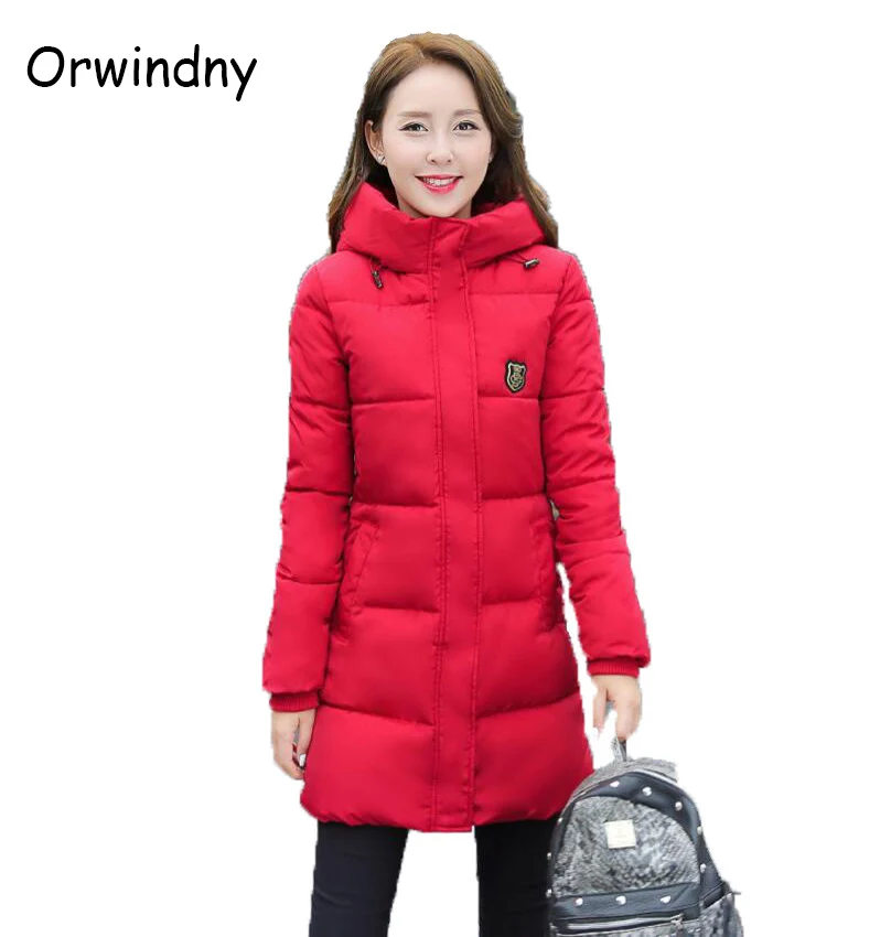 2016 New Fashion Long Winter Jacket Women Slim Female Coat Thicken Parka Down Cotton Clothing Red Clothing Hooded Student