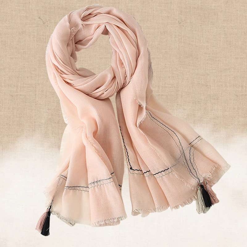 Летние Однотонная одежда солнцезащитный крем хлопок лен шарф Для женщин длинный