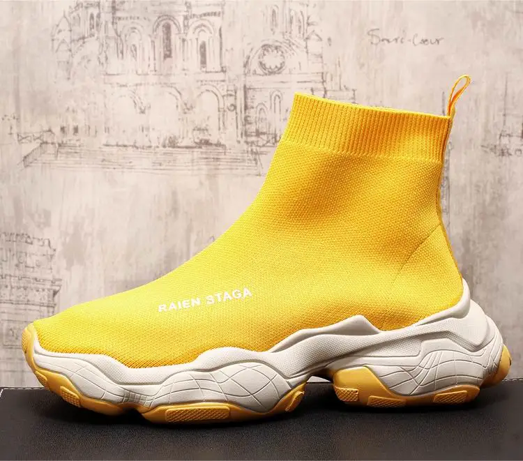 ERRFC/Модная Мужская Желтая комфортная обувь на каждый день с высоким берцем; дизайнерская дышащая обувь без шнуровки; мужские трендовые трикотажные туфли; Zapatos
