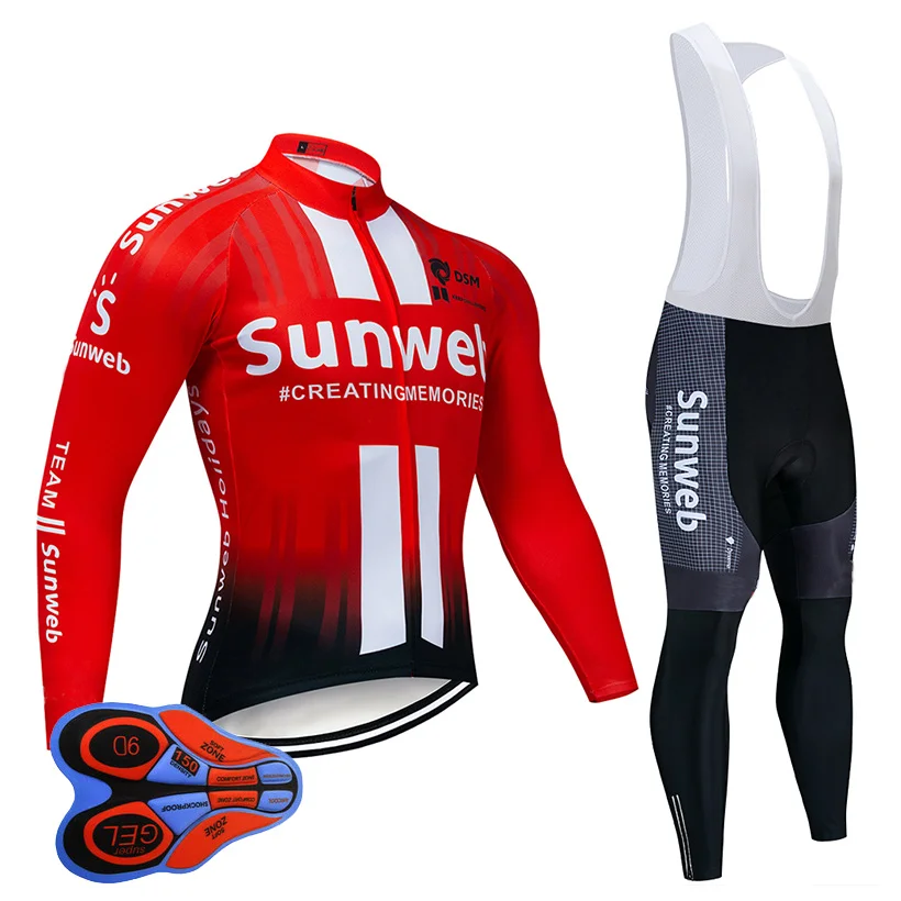 Красный Красная велосипедная майка Sunweb 9D, комплект с нагрудником, MTB, форма, дышащая, одежда для велосипеда, быстросохнущая, велосипедная одежда, мужская длинная одежда для велоспорта - Цвет: Красный