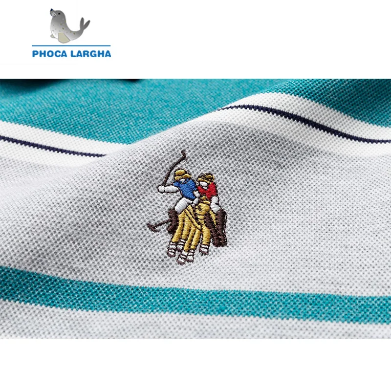 Мужская Повседневная рубашка поло облегающая хлопковая в полоску с длинным