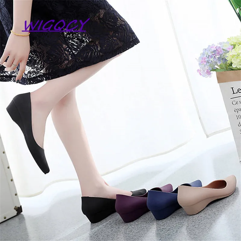 41 размеры с острым носком туфли лодочки на танкетке Женская обувь 2019 весенне