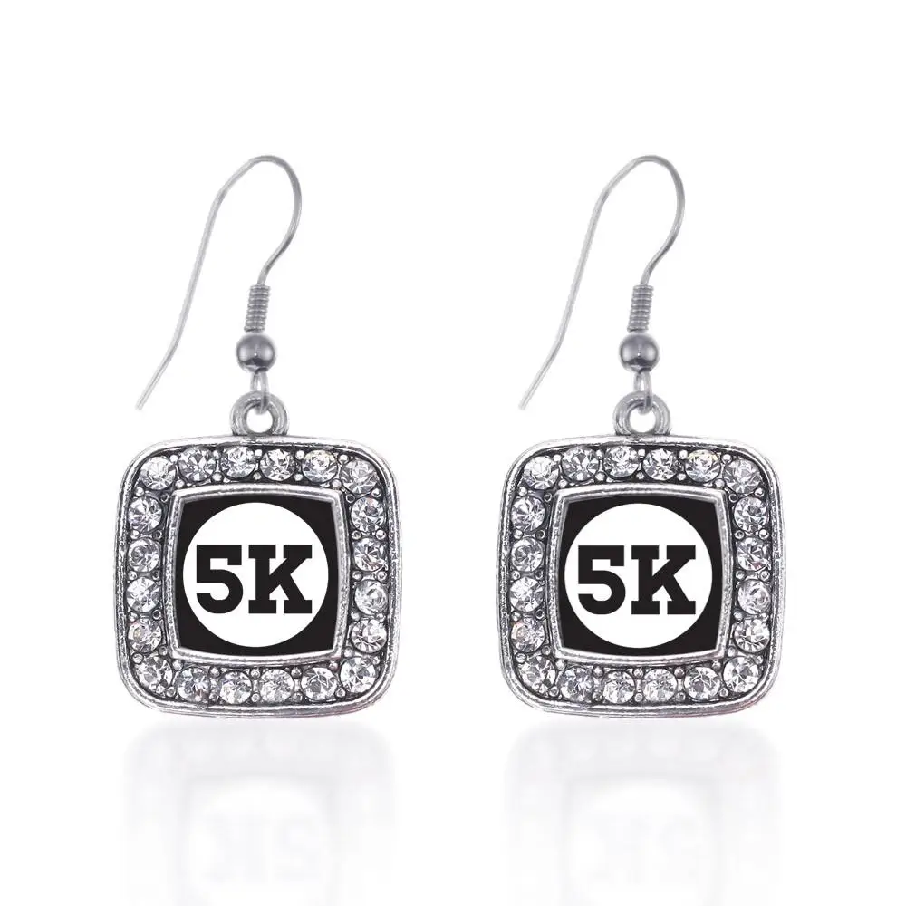 

5K RUNNERS SQUARE CHARM ANTIQUE SILVER PLATED CRYSTAL JEWELRY