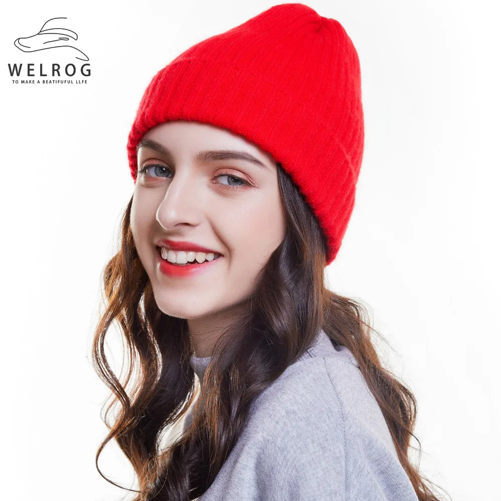 WELROG зимняя вязаная женская мешковатая шапка бини для девочек Skullies шапка новая мода однотонные Черные Серые полосатые зимние шапки
