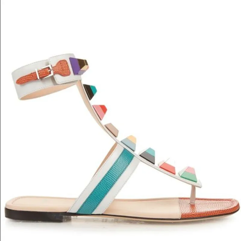 Брендовые дизайнерские Вьетнамки с украшением женские кожаные