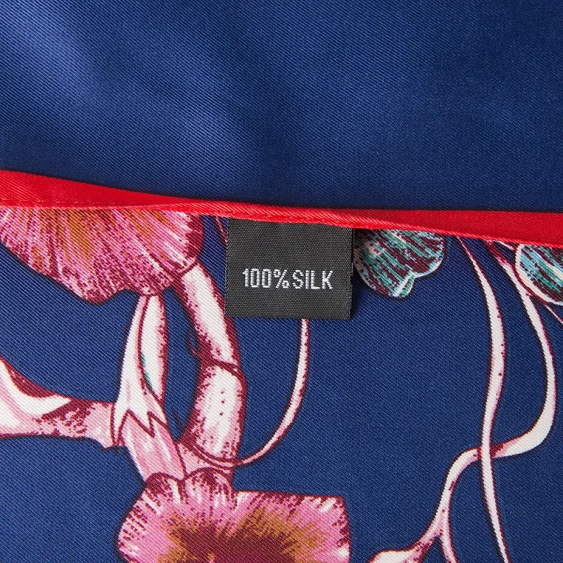 

POBING 100% Silk Square Scarf Women 2017 China Flowers Print Silk Foulard Lady Hijab Female Neckerchief Bandana 100cm*100cm