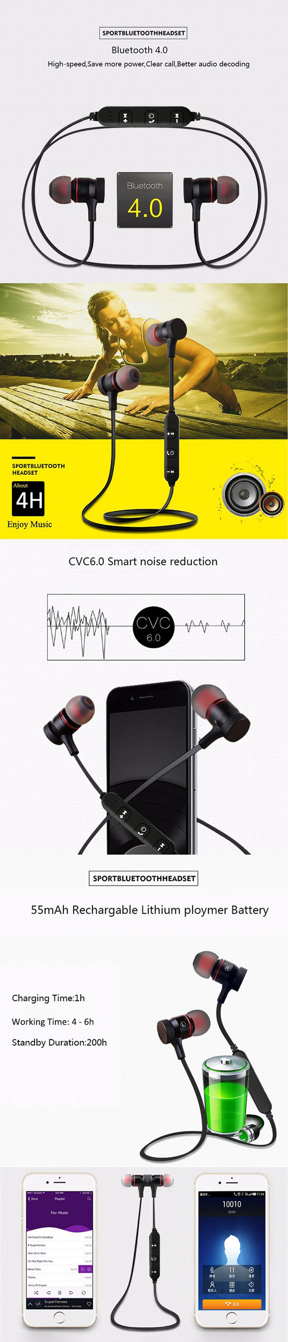 Беспроводные Bluetooth беспроводные наушники, беспроводные наушники-вкладыши, Металлические Магнитные Hi-Fi стерео басы, спортивные наушники для всех телефонов
