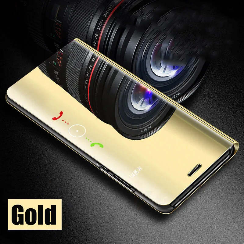 Gold Чехол-книжка на подставке зеркальный чехол для samsung Galaxy S8 S9 S10 S7 край A7 A6 A8 A9 J8 J4 J6 плюс A5 A3 A30 A20 A10 M10 M20 сумка - Цвет: Gold