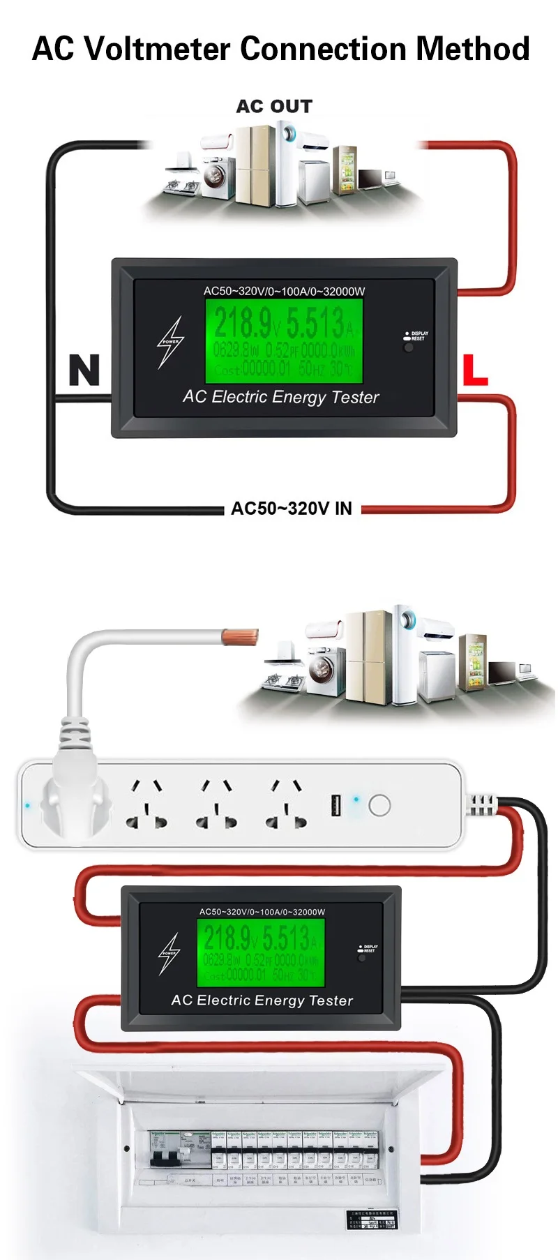 AT3010 AC50~ 320V 100A 3KKW телефон приложение переменного тока цифровые измерители напряжения индикатор Мощность счетчик энергии Вольтметр Амперметр ток