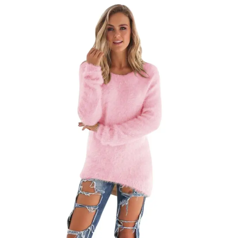 CHAMSGEND Женский Повседневный однотонный джемпер с длинными рукавами свитера