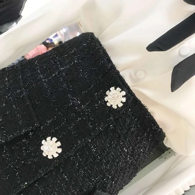 Pantalon пуговица со стразами мини юбка Женская высокая уличная черная талия spodnica