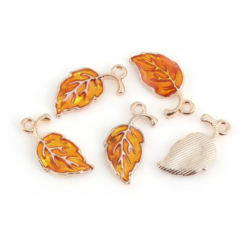 Doreen Box Zinc Based Alloy Vintage Pendent Gold Color Green/Blue/Yellow Plant Leaf Enamel 20mm( 6/8&quot) x 10mm( 3/8&quot) 20 PCs |