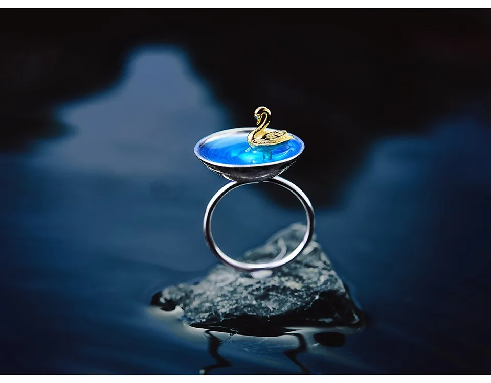 Lotus Fun реальные 925 серебро Fine Jewelry Природный творческий ручной работы дизайнера поэтический лебедь в море кольца для Для женщин bijoux