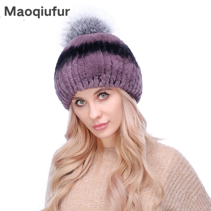 Для женщин зимние Натуральный мех Шапки реального кролика рекс Мех животных