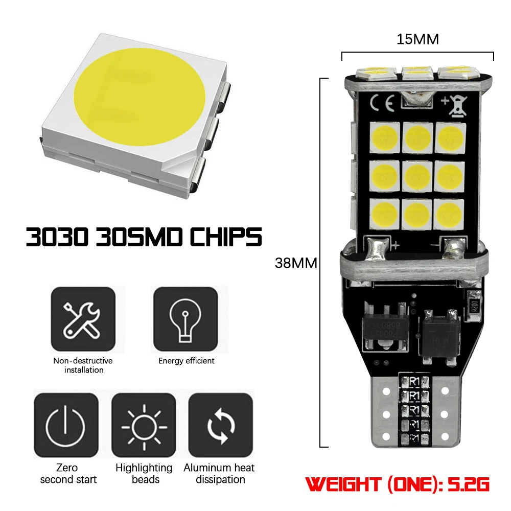 1 шт. W16W светодиодный T15 Canbus автомобиля светодиодный фары 3030 30 SMD СВЕТОДИОДНЫЙ 6000 К авто светодиодный белый фонарь стоп-сигнала резервного копирования Фары заднего хода 12v