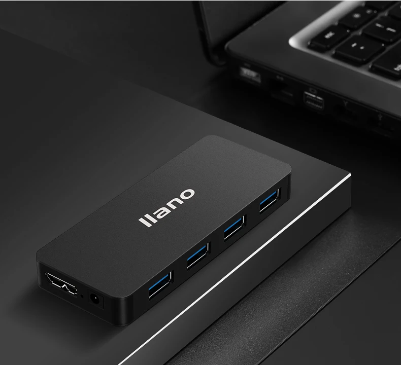 Llano USB разветвитель 7 со шнуром питания концентратор 4-портовый USB3.0 многопортовое «высокоскоростной расширения ноутбук конвертер металлическими вставками, цвета: черный - Цвет: Серый