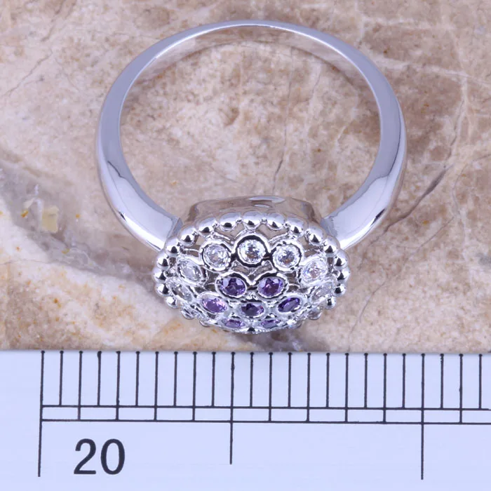 Изумительное фиолетовое кубическое циркониевое белое CZ посеребренное женское