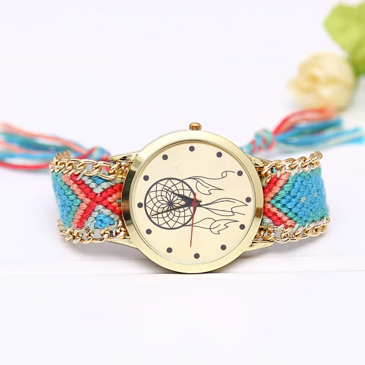 Модные Разноцветные тканевые Женские кварцевые наручные часы в народном стиле