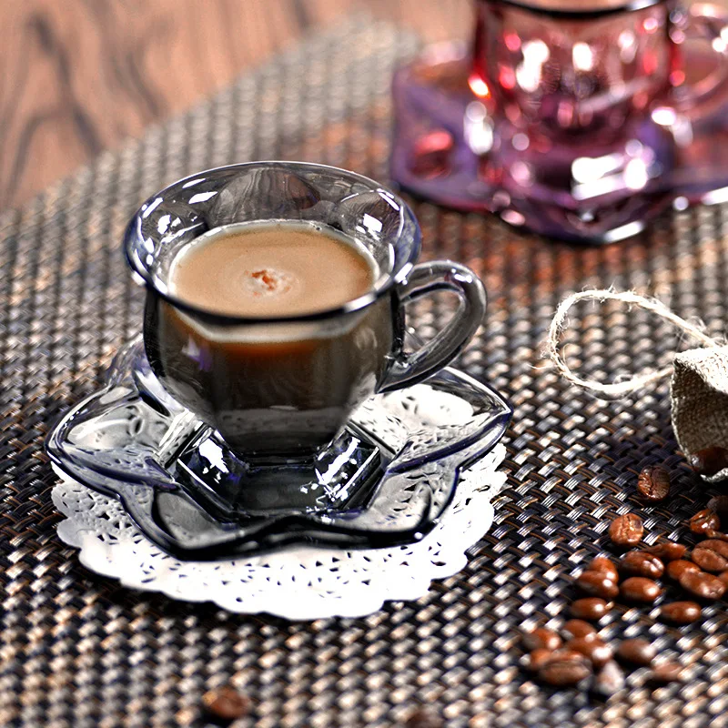 Glass Coffee Cups with Saucers Small Milk Mug Cup Set European Style Drinkware Drop Shipping |