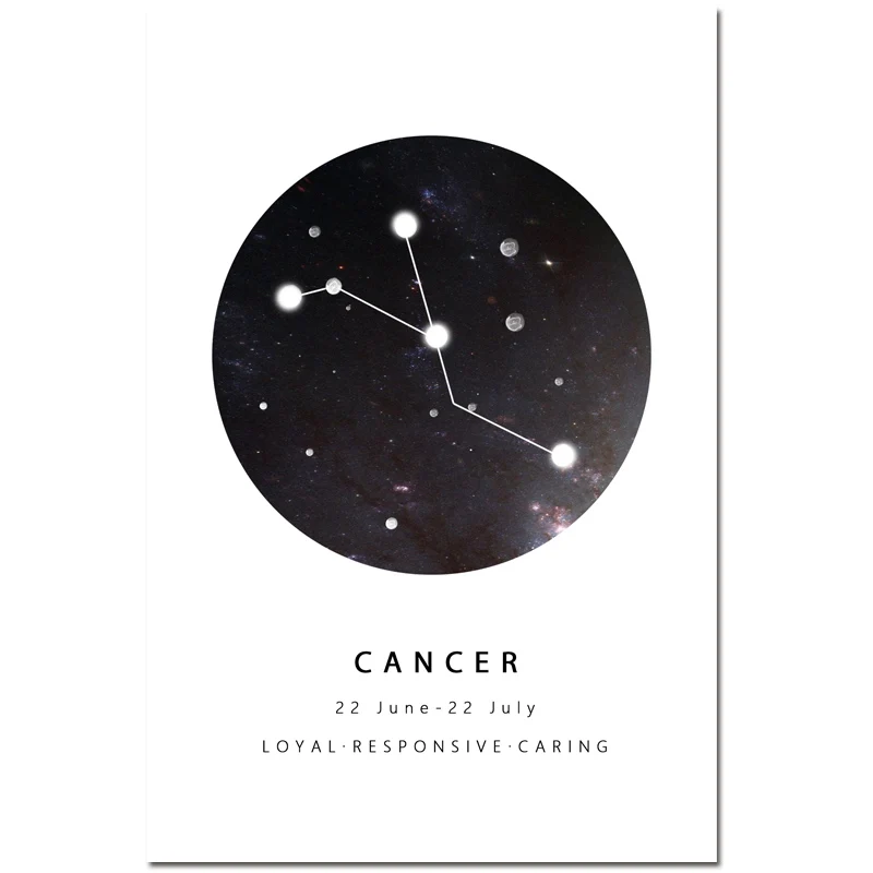 Cancer Созвездия детская настенная живопись на холсте Черно-белая печать плакатов Астрология Знак минимализм скандинавские Детские картины декор - Цвет: Cancer
