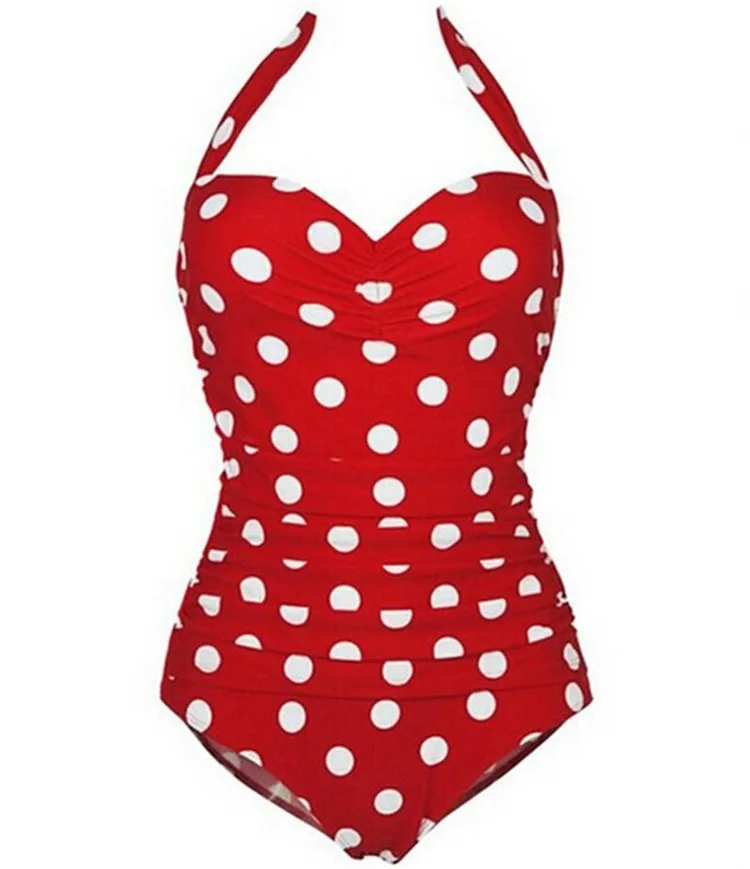 Женский купальный костюм большого размера Maillot De Bain, монокини XXL размера плюс, Цельный купальник, ретро купальник в горошек