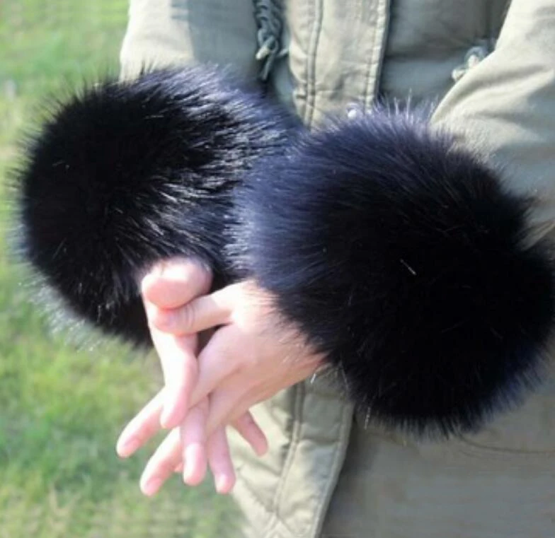 20 Black Faux Fox Женская зимняя мода из искусственного лисьего меха, теплые, с коротким рукавом, милые аксессуары, женские манжеты из кроличьего меха W101A - Цвет: 20 Black Faux Fox