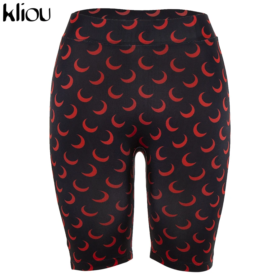 Kliou women skinny shorts elastic high waist fitness short print trousers summer female casual fashion street short pants