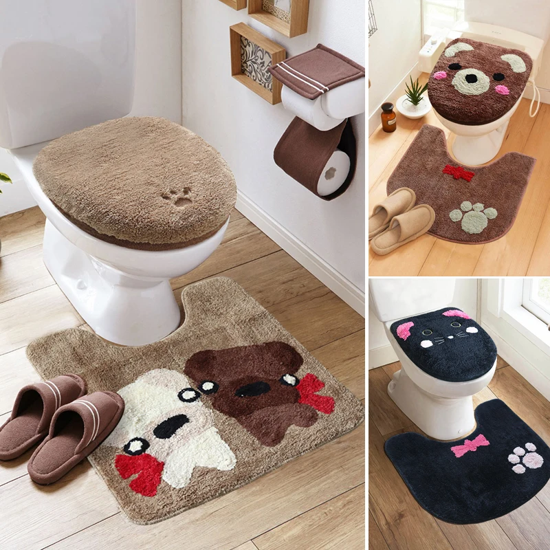 Miglior 3 Pz/set Di Inverno Ispessisce Scaldino Lavabile Toilet Set Da Bagno Zerbino Del Fumetto Tavolette Copriwater & Tappetini Bagno Wc Set Cuscino Del Sedile