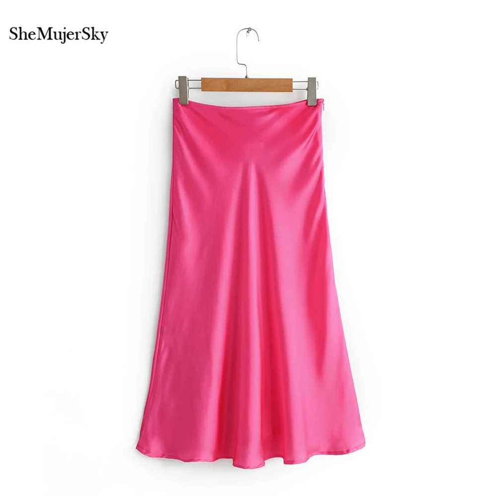 Женская атласная Юбка миди SheMujerSky однотонная облегающая юбка на молнии с высокой