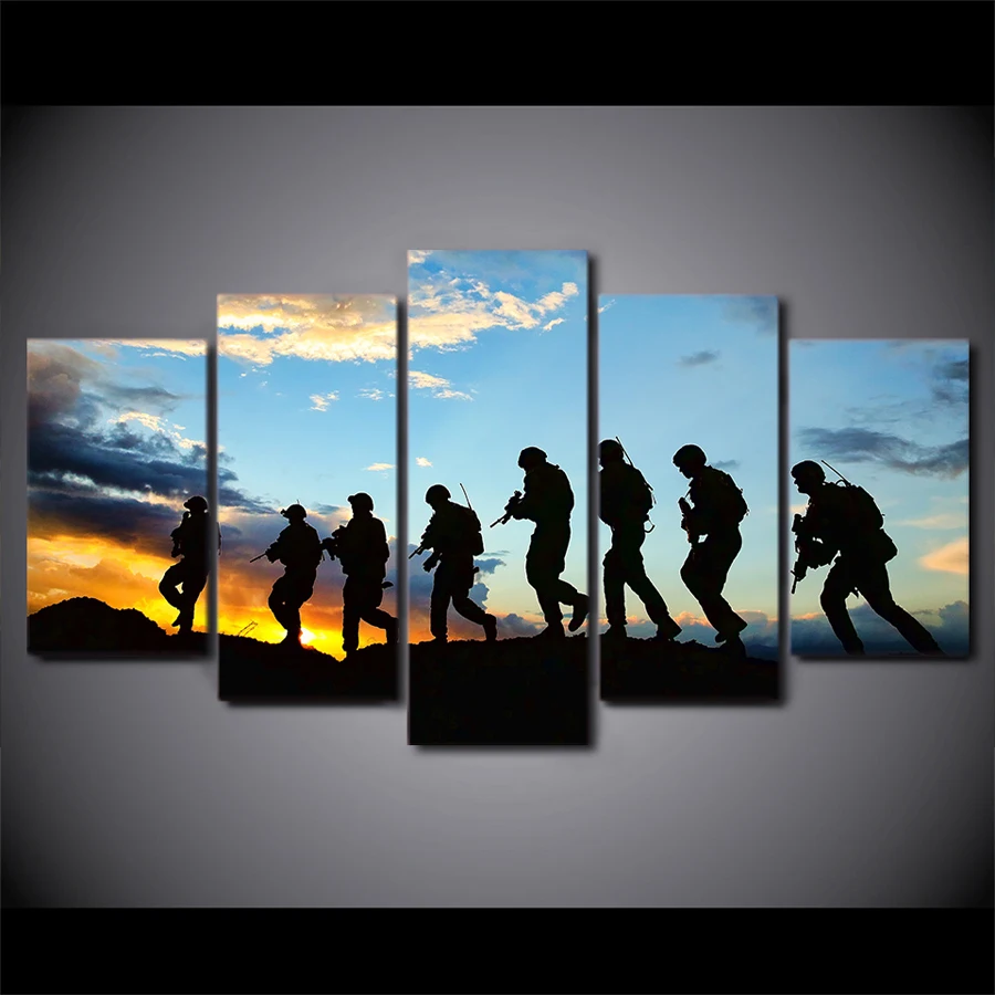 Drop Shipping HD printed 5 piece canvas art American Soldier feathered Painting wall pictures for living room | Дом и сад