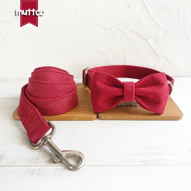 Ошейник для собак MUTTCO красный из сатина и нейлона ручной работы 5 размеров
