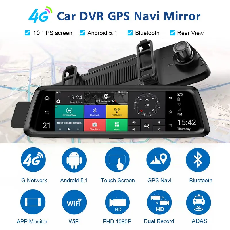 Olysine 10 'ƊG Android Автомобильный видеорегистратор GPS навигатор ADAS зеркало WiFi Dashcam