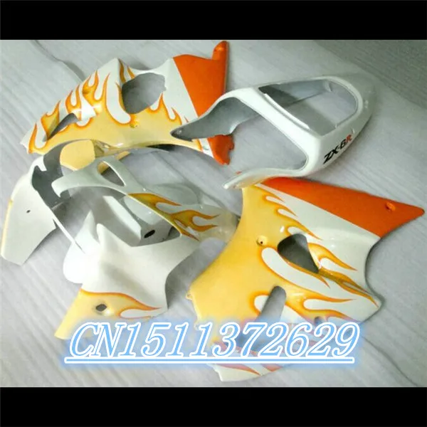 

Bo Perfect fit for Kawasaki ZX6R 2000-2002 yellow flames white fairings Ninja 636 ZX-6R 00 01 02 fairing kit