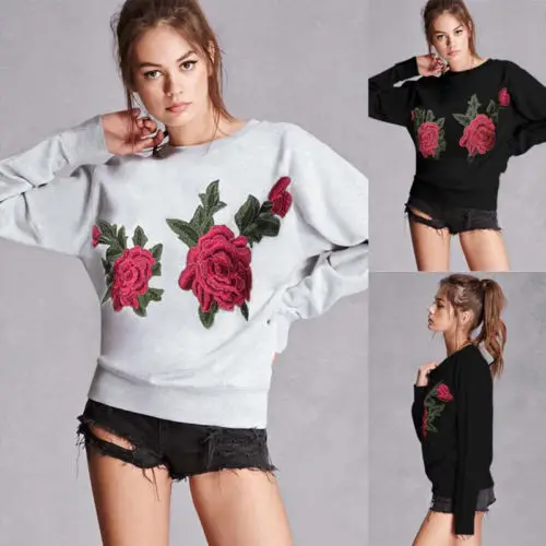 

Hirigin Женская толстовка с цветами и вышивкой, свободные свитера с длинным рукавом для женщин, осенняя теплая верхняя одежда, модные наряды