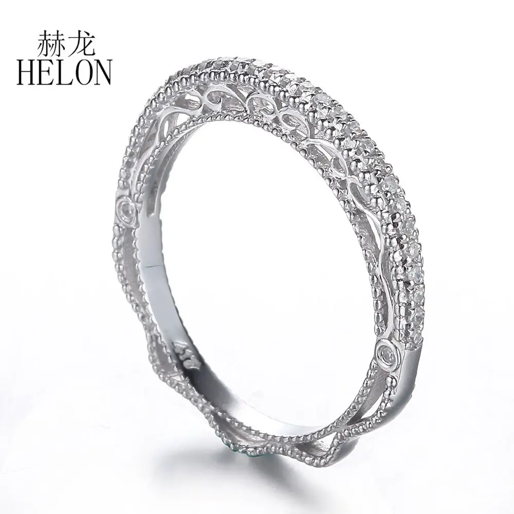 

HELON Solid 14K White Gold 0.2ct SI/H Round Cut Genuine Natural Diamonds Ring Enagement Wedding Elegant Unique Women Gift Ring